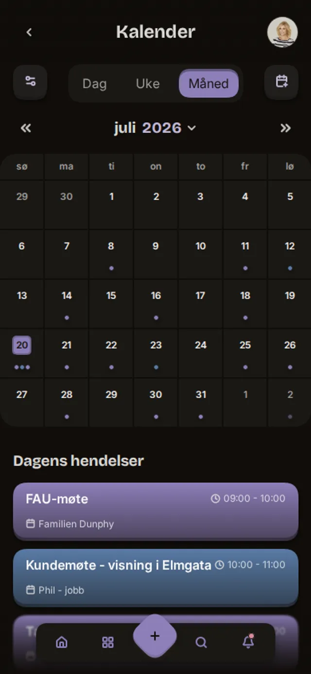 Skjermbilde av kalenderen