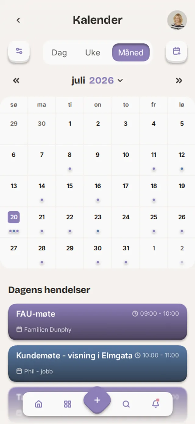 Skjermbilde av kalenderen