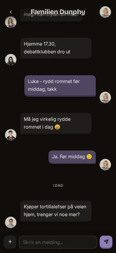 Skjermbilde av en samtale i hjemmet