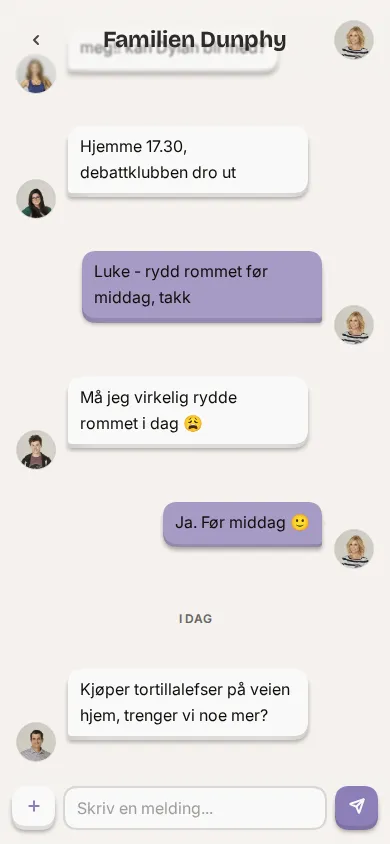 Skjermbilde av en samtale i hjemmet