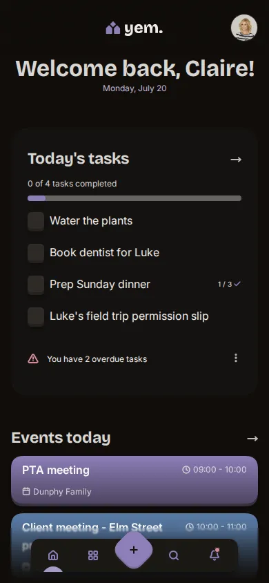 The Yem dashboard on a phone