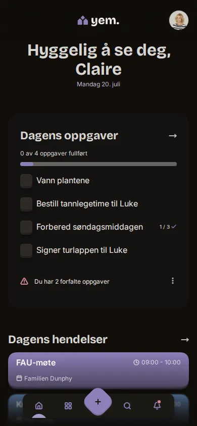 Yem-hovedsiden på en mobil