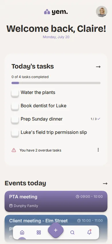 The Yem dashboard on a phone