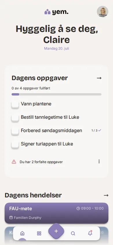Yem-hovedsiden på en mobil