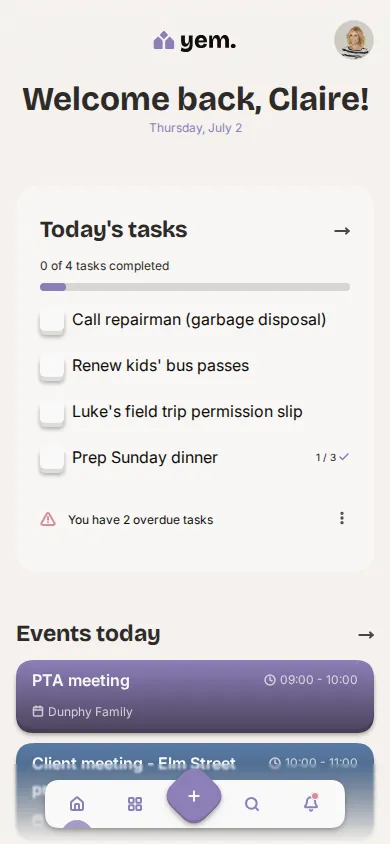 The Yem dashboard on a phone