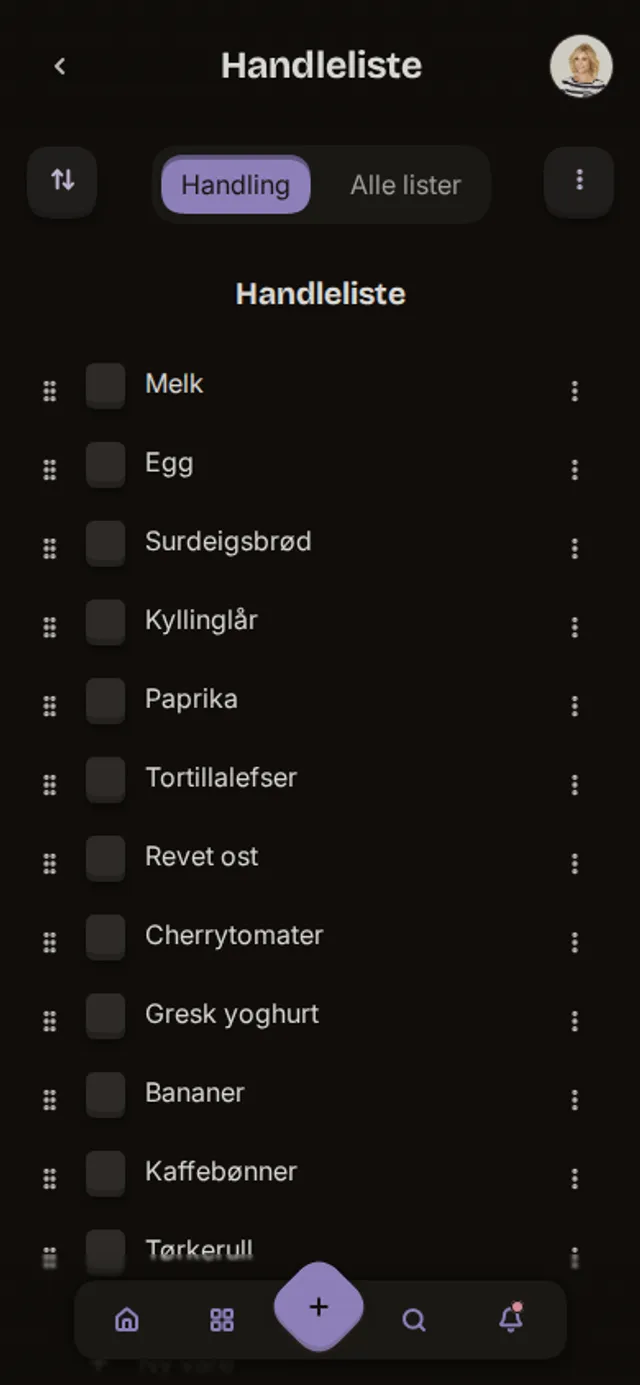 Skjermbilde av en handleliste