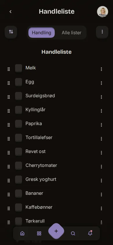 Skjermbilde av en delt handleliste