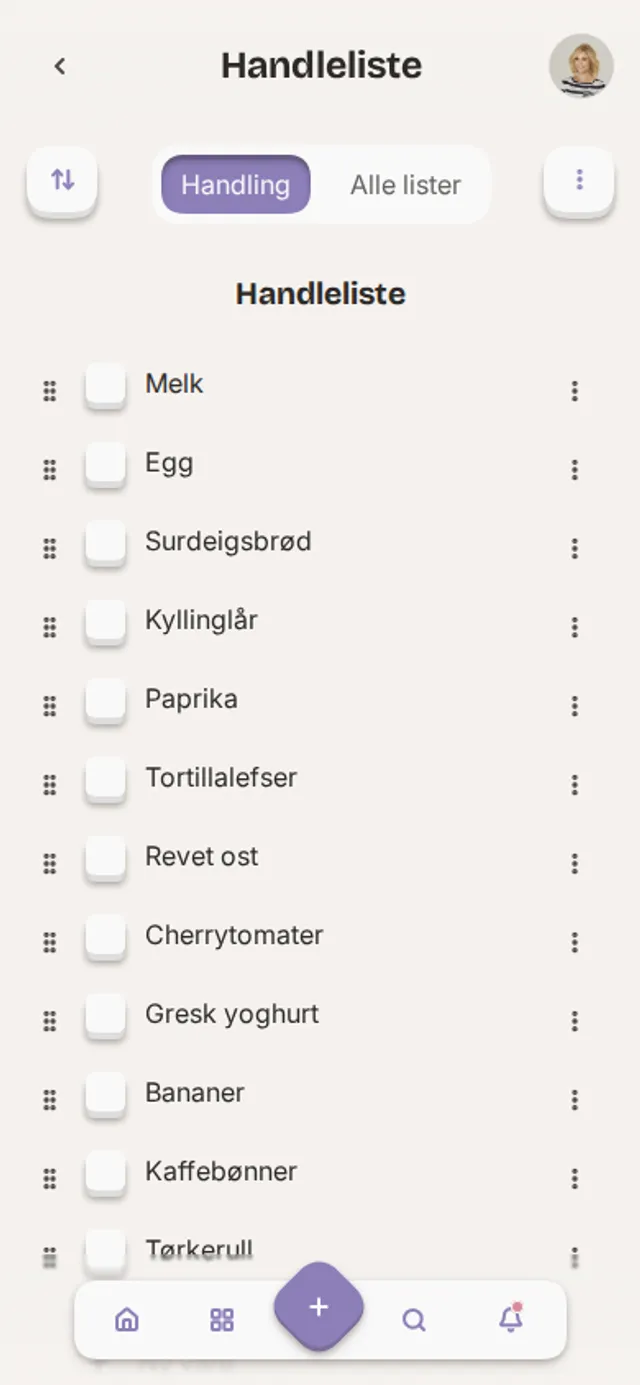 Skjermbilde av en handleliste